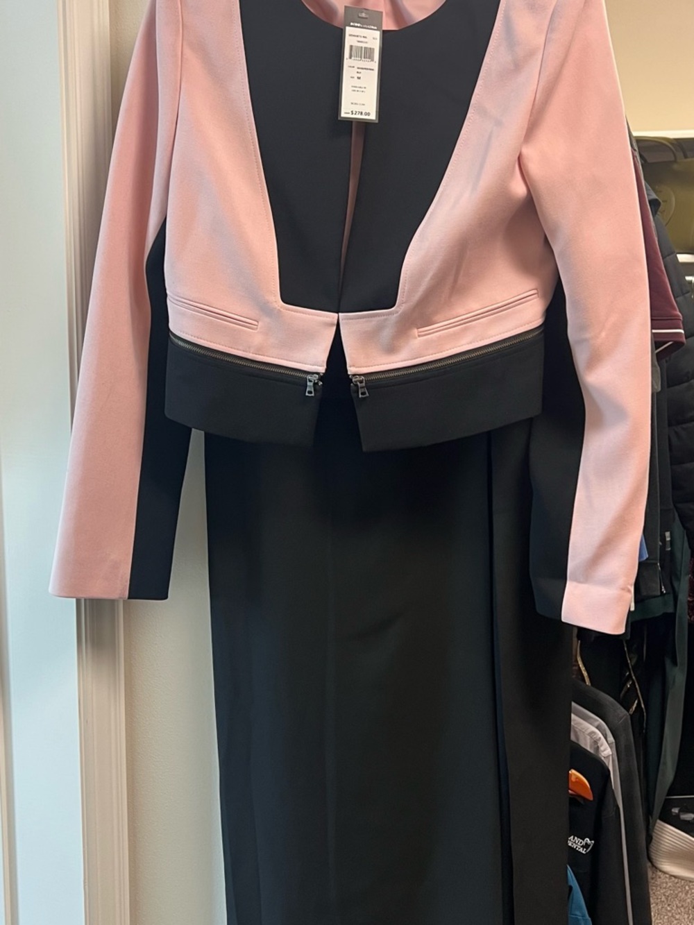 BCBGMaxAzria Pink and Black Cropped Blazer